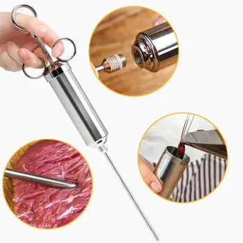 

1pc Alloy Turkey Meat Injector Stainless Steel Marinade Meat Syringe Sauce Cylinder with A Needle Replacement