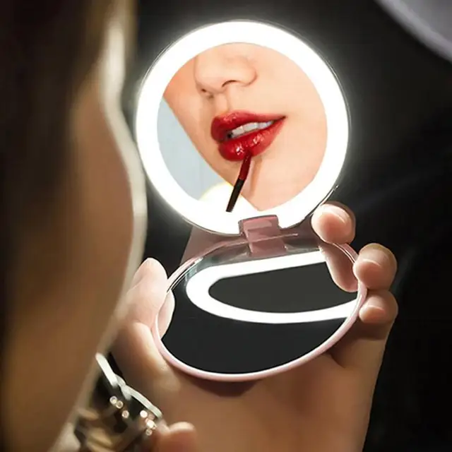 $US $1.19  Portable Lighted Makeup Mirror Folding Magnifying Round Cosmetic Mirror Portable Vanity