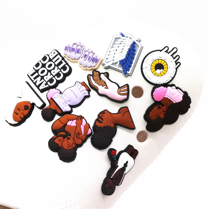 1pcs Black Couple Shoe Charms Tears Anti Croc JIBZ Accessories Designer Black Girls Rule Clog Shoes Buckle Soft PVC BLM Charm