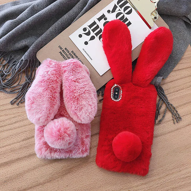 

Rabbit Plush Fur Case For Samsung Galaxy A10 A20 A30 A40 A50 A70 A90 5G A10S A20S A30S A40S A50S A21S A20E Note10 TPU Back Cover