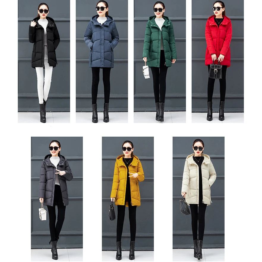 Новые зимние женские куртки повседневные однотонные Длинные парки с капюшоном пальто толстые теплые зимние парки женские пальто