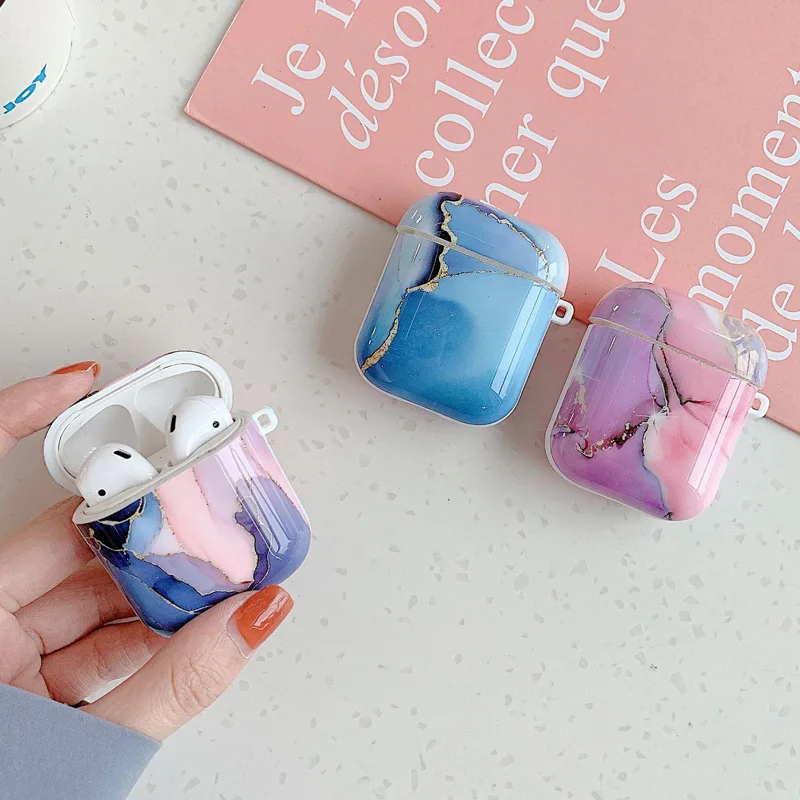 Чехол для AirPods градиентный мраморный защитный чехол Airpods 2 Bluetooth наушников Apple Air pods