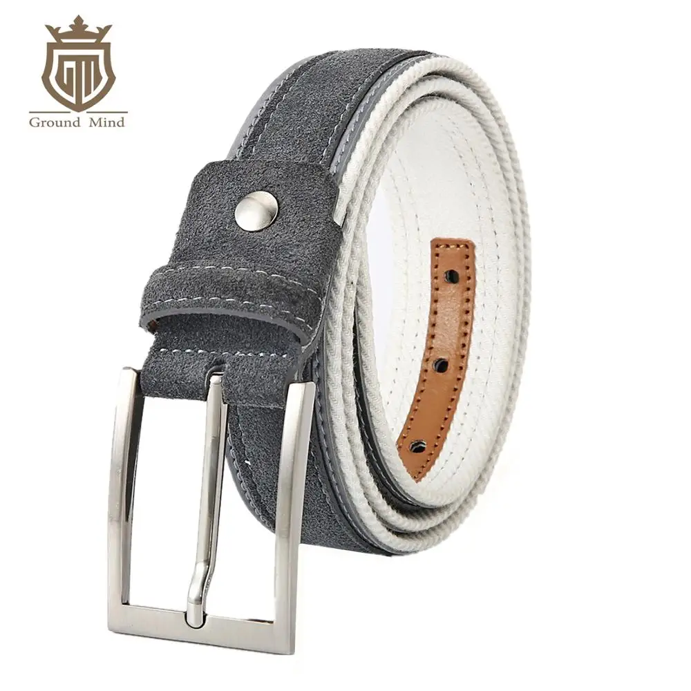 Fashion Suede Leather Men's Golf Belts Luxury Genuine Leather & Cotton Belt With Pin Buckle