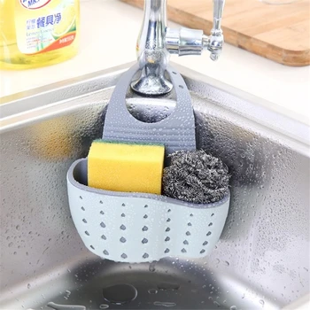 

Adjustable Snap Sink Soap Sponge Holder Storage Drain Rack Kitchen Hanging Drain Basket Rack Holder Shelf Bathroom Organizer