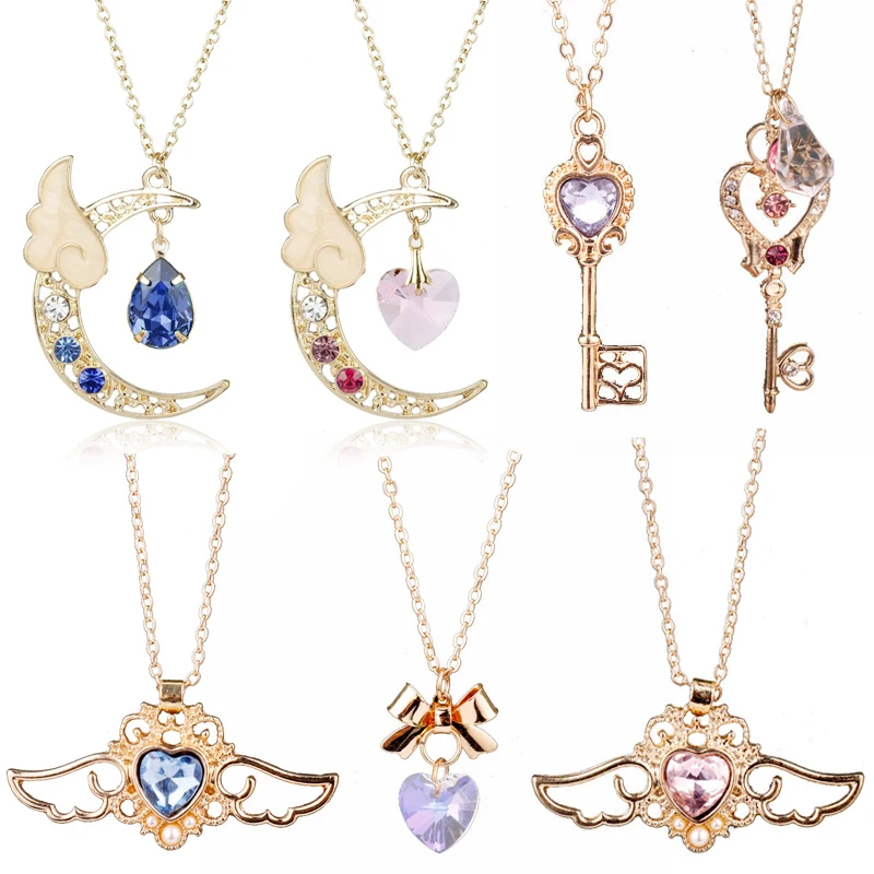 ChildhoodAnimeStarMoonNecklaceJewelryCrystalHeartScepter