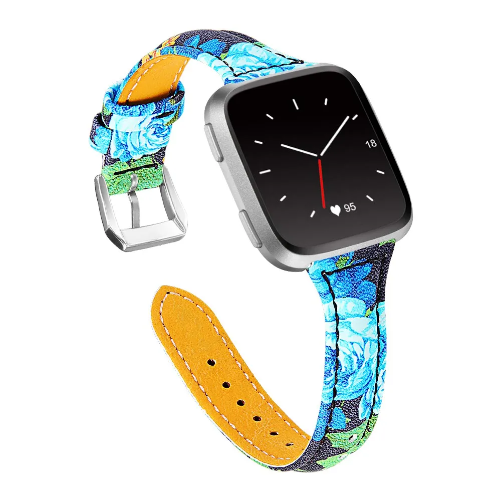 Print 7 Heang Печать Тонкий ремешок для часов из натуральной кожи совместим с Fitbit Versa 2/Versa Lite& SE/Fitbit Versa - Цвет ремешка: Print 7