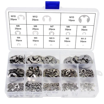 

400pcs E-Clip M1.5-M15 Circlip Small Internal Retaining Ring Set 13 Size Tool Rust Resistance Opening External Stainless Steel