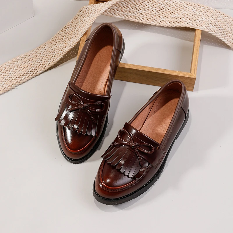Women's Flats Oxford Shoes Woman Genuine Leather Sneakers Ladies Brogues Vintage Casual Oxfords Shoes For Women Footwear