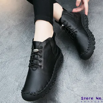 

Fall / winter 2019 women's shoes flat-bottomed handmade shoes large leather boots women's winter casual women's boots