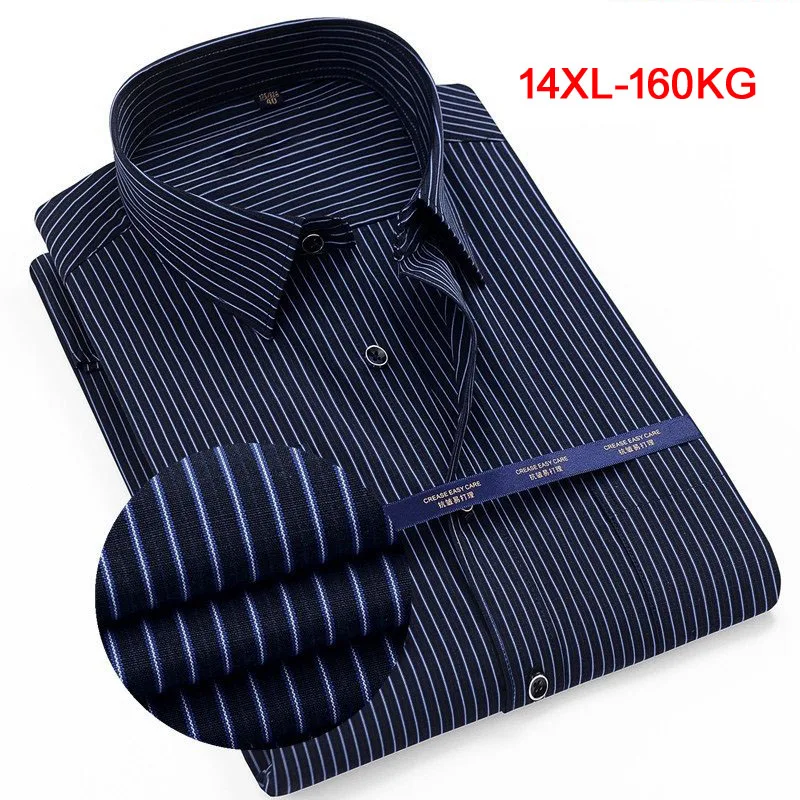 Camisa de verano a rayas de gran calidad, camisas de talla grande para hombre de talla grande 12XL 11XL 14XL, camisas formales de trabajo, camisa de gran tamaño de algodón 70