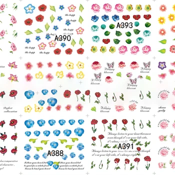 

1 Set Mixed Design New Nail Art Sticker Set DIY Black Lace Gold Silver Glitter Flower Water Decal Slider Wraps Decor Manicure