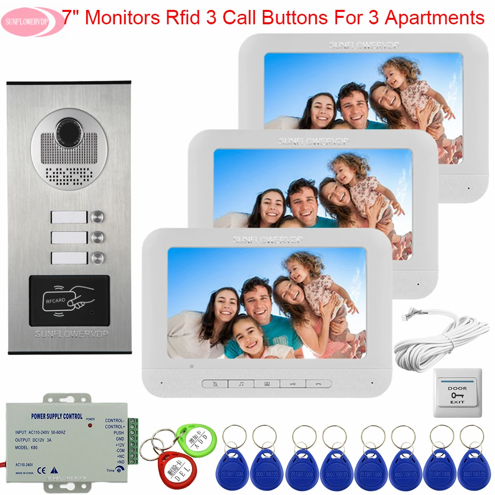 For 2/3/4/6 Apartments 7\ Color Video Intercom Access Control Video Doorbell With Monitors Video Intercoms For a Private House