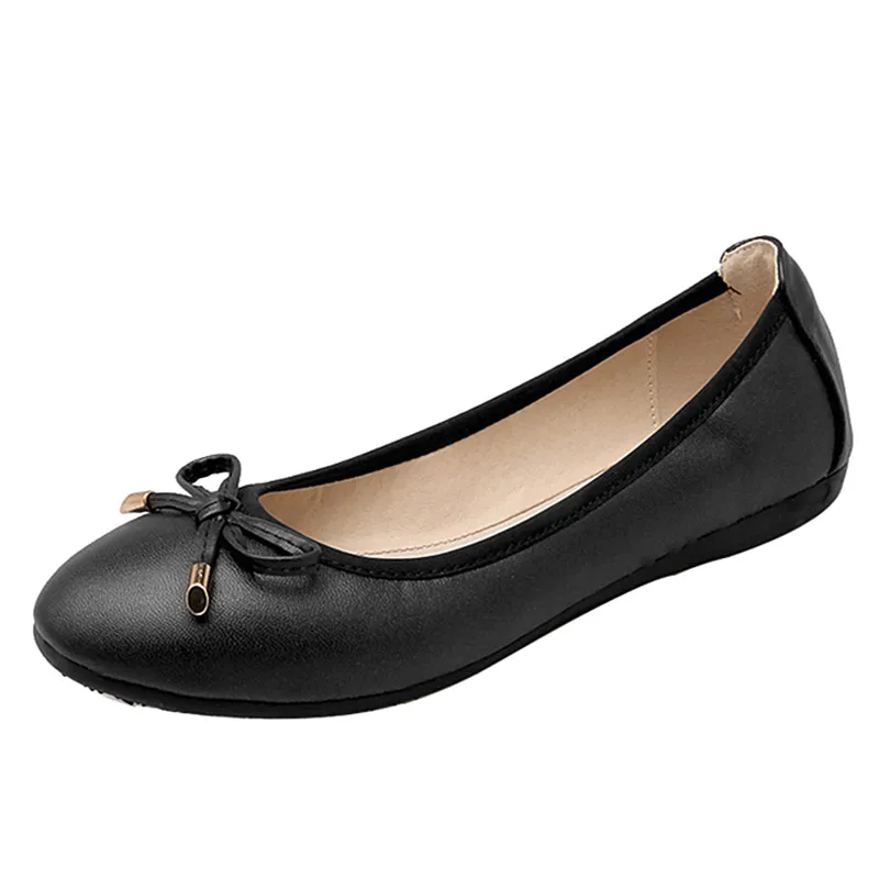 MAIERNISI/женские балетки на плоской подошве повседневная обувь высокого качества на плоской подошве Большие размеры 42, 43, милые женские туфли на плоской подошве для девочек с бантом - Цвет: Black