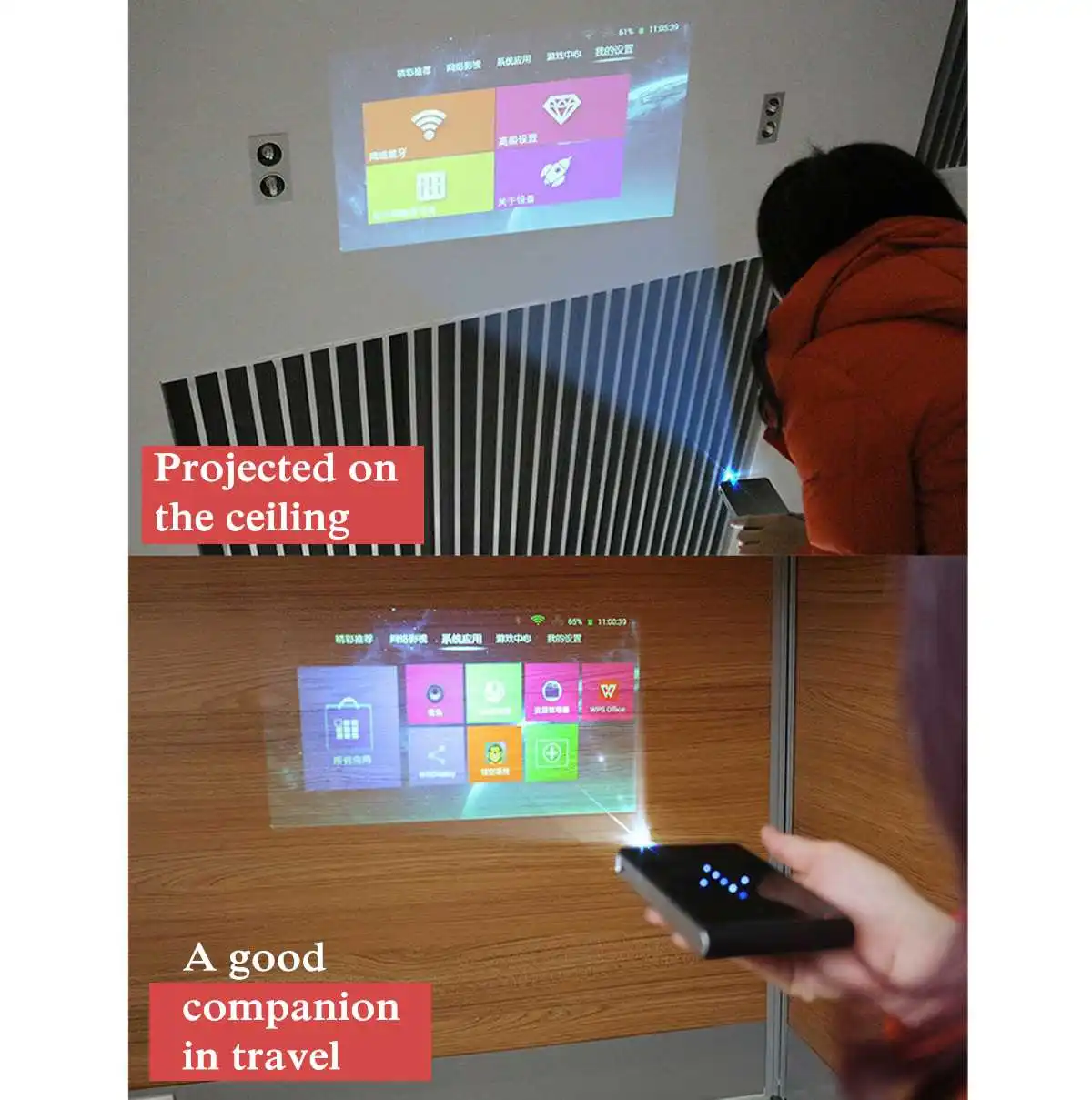 

Mini Pocket Projector Wifi for bluetooth Speakers HD DLP LED 1080P Android USB/TF