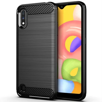 

30pcs/lot Wire Drawing Carbon Fiber Anti-Shock Rugged Rubber TPU Case For Samsung Galaxy A01 US Version