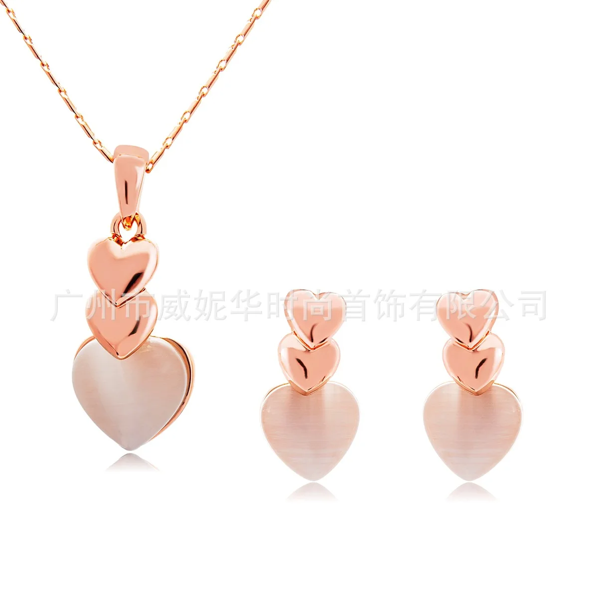 

Wei Ni Hua Bela Cross-Border Models in Europe And America Cat's Eye Stone String Heart-Style Necklace Earrings Set Direct Wholes