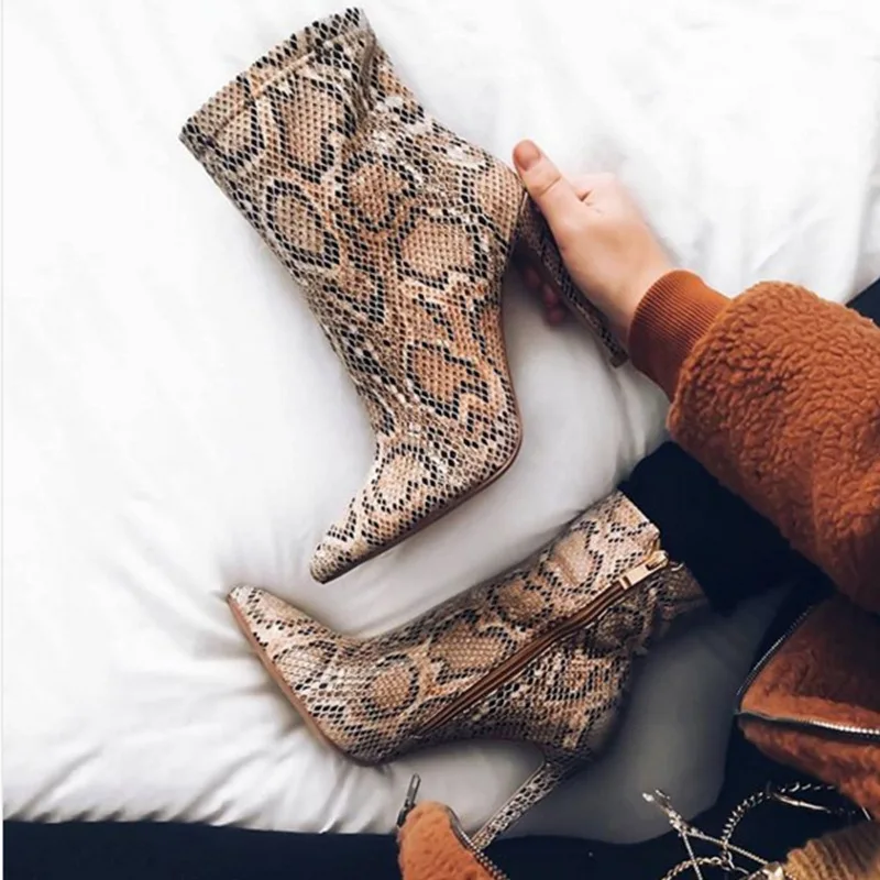 

Azmodo Fashion Sexy Women's Boots For Spring and Autumn Womens Snow Leopard Cheetah Animal Print Leather Ankle Boots High Heel