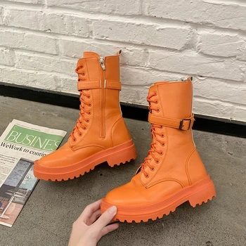 

2020 Winter Fashion Ankle Boots For Women Thick Sole Platform Boots Ulzzang Leather Women's Boots Woman Shoes Gladiator Boots