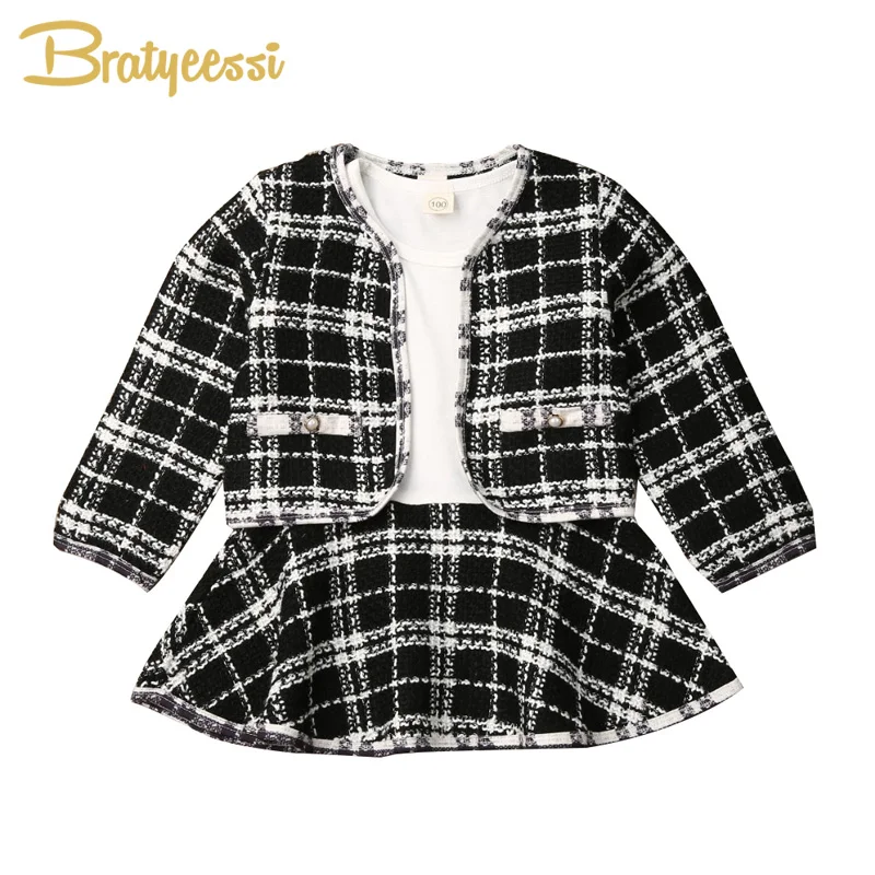 Платье принцессы для девочек; одежда в клетку; Детские платья для девочек; Хлопковое платье трапециевидной формы для дня рождения; одежда для маленьких девочек; пальто; комплект из 2 предметов