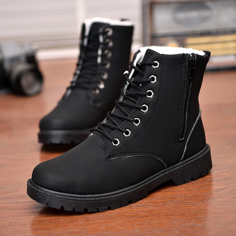 Winter men's warm leather boots fashion leisure high help men snow boots outdoor mountaineering waterproof men's work boots