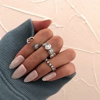 Vintage Punk Moon Stars Rings Set For Women Retro Silver Color Geometric Sun Opening Knuckle Unisex Trendy Finger Ring Jewelry