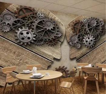 

CJSIR Custom 3d Wallpaper Mural European and American Style Retro Industrial Gear Personality Wood Grain Background Wall