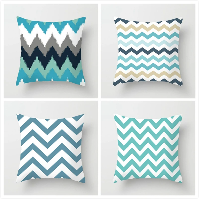 

TTLIFE Simple Style Blue Geometry Pillow Cover Wavy Arrow Cushion Cover Polyester Cotton For Home Sofa Decoration Pillows