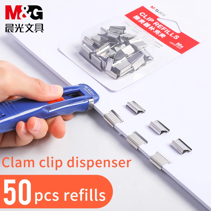 Office Dispenser with 8pcs Refill Clips Fast Clam Clip Stapler Paper Clipper