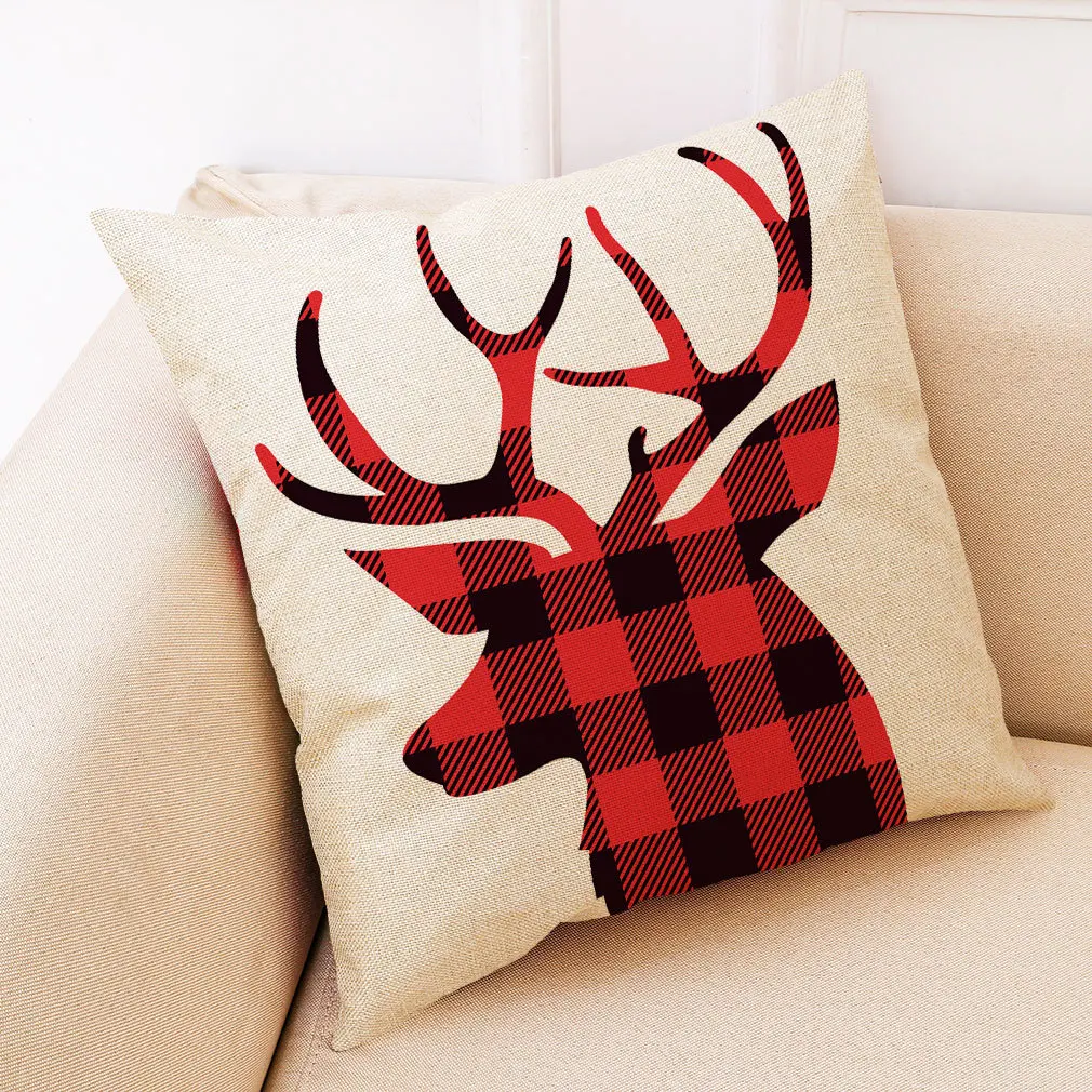 Merry Christmas Decorative Pillowcases Polyester Cotton Christmas Cartoon Pillow Case Cover Pillowcase Red - Color: Antlers
