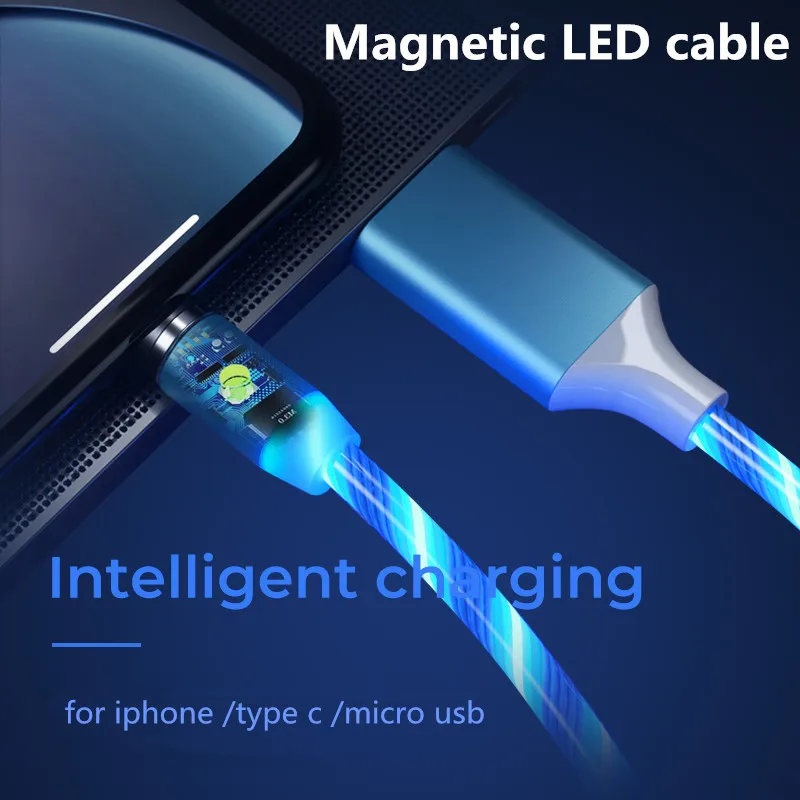 

1M Flowing LED Micro USB Magnetic Cable For iPhone Meizu M3 M5 M6 NOTE M5S M5C M6S MX6 V8 C9 PRO 6 7 15 16 S U10 U20 Type C Cord