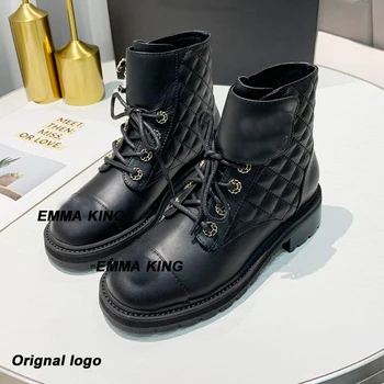 

Genuine leather boots women shoes thick sole lace up autumn winter short ankle boots for women motorcycle boots 2020