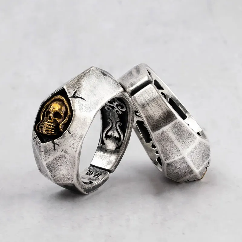 Череп с трещиной серебряные кольца для мужчин Винтаж в стиле «панк» из стерлингового серебра ювелирные изделия хип-хопа mygrillz