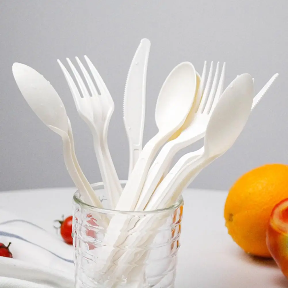 White Disposable Plastic Cutlery Set - 100 Spoons, 100 Forks and 100 Knives