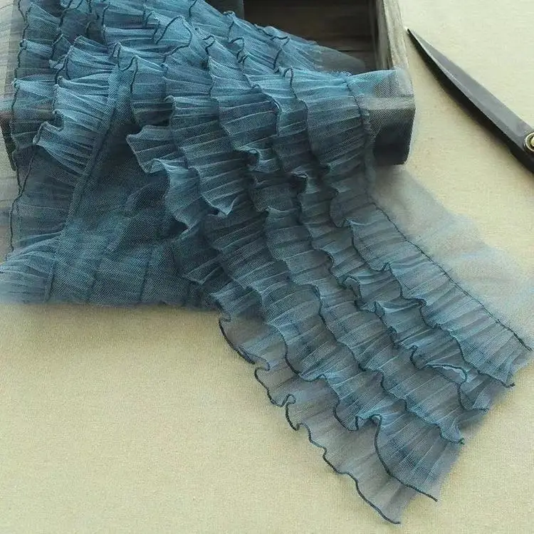 15CM Wide Tulle Five Layesr Pleated Mesh Fabric Embroidery Fringe Ribbon Lace Collar Edge Ruffle Trim Dress Guipure Sewing Decor