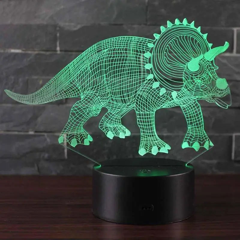 3D Динозавр светодиодный светильник-иллюзия ночник с сенсорным управлением светящаяся игрушка прозрачная текстура 7 цветов для украшения дома и спальни