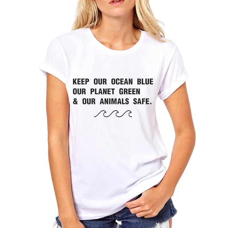 Женская безопасная одежда с надписями Keep Our Ocean Blue Plant Green Animal Футболка Harajuku в стиле