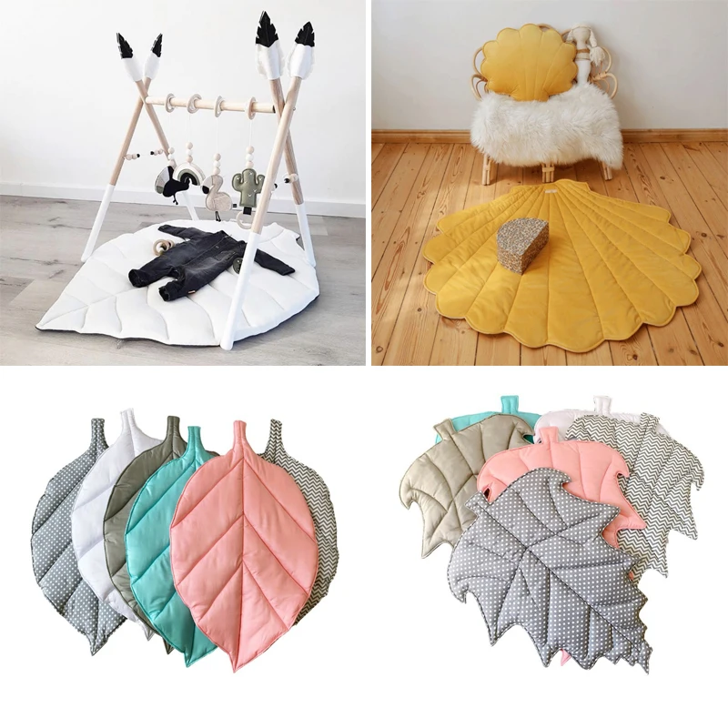 Baby Carpet Play Mat Cotton Children Tree Leaf Shape Floor Playmat Soft Climbing Gym Pad Padded For Infant Room Decoration child plaid printed cotton baby cot crib mattress bear embroidered kids infant bed mattresses pad game playmat futon tatami floor mat