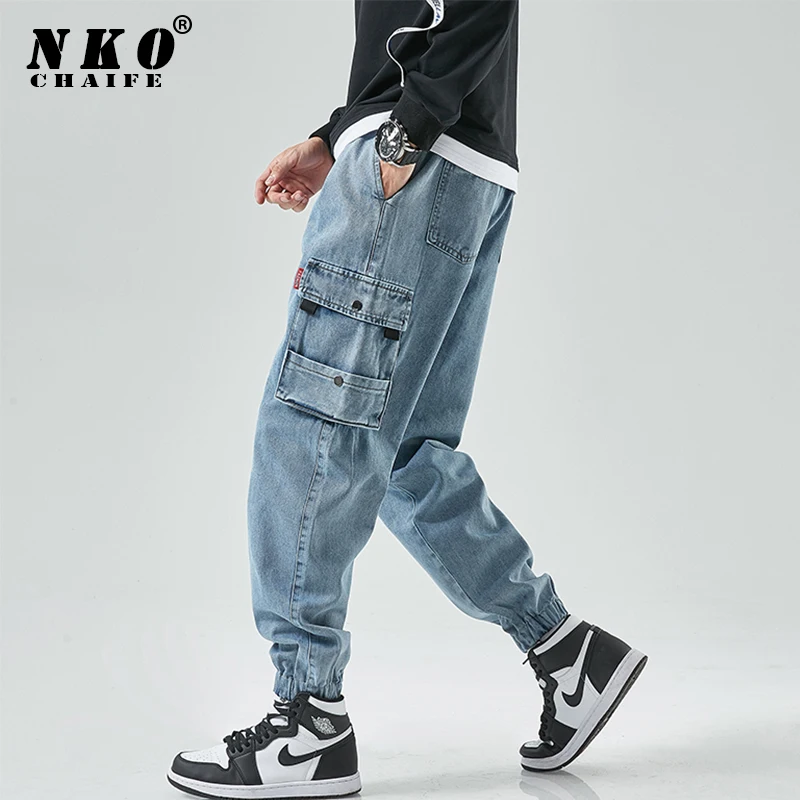 CHAIFENKO-pantalones vaqueros Cargo de Hip Hop para hombre, pantalón harén informal, para correr, ropa de calle, vaqueros de talla grande M-8XL