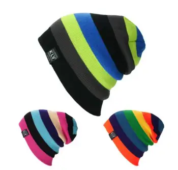 

New Winter Men Women Beanies Striped Rainbow Colors Hat Fashion Cotton Knitted Hats for Women Men Soft Casual Beanie Gorro Cap