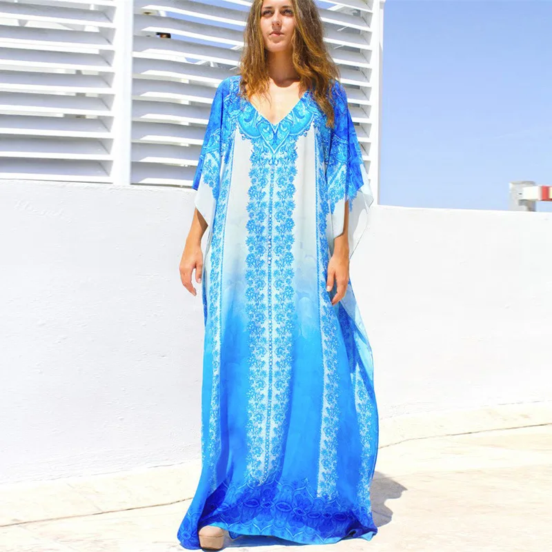 

Women Cover-Ups Slim summer thin Smock Sunscreen Beach dress printing Loose long Cover-Ups Woman ZS025