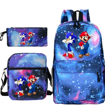 

3pcs/set Rucksack Students Girls Boys Knapsack Pretty Surprise Gift Schoolbag Super Mario Bros Backpack for kids teens