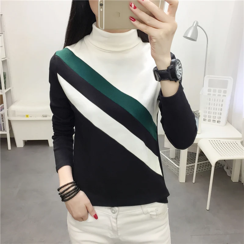 Baratos 2020 primavera nueva mujer de auto cultivo y de manga larga de algodón de cuello alto camisa de fondo 675