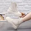 White Leather Classic Flat Bottom Women's Lace-up Mid-heel High-heeled Winter Shoes Everyday Short Boots Women Botas De Mujer ► Photo 3/6