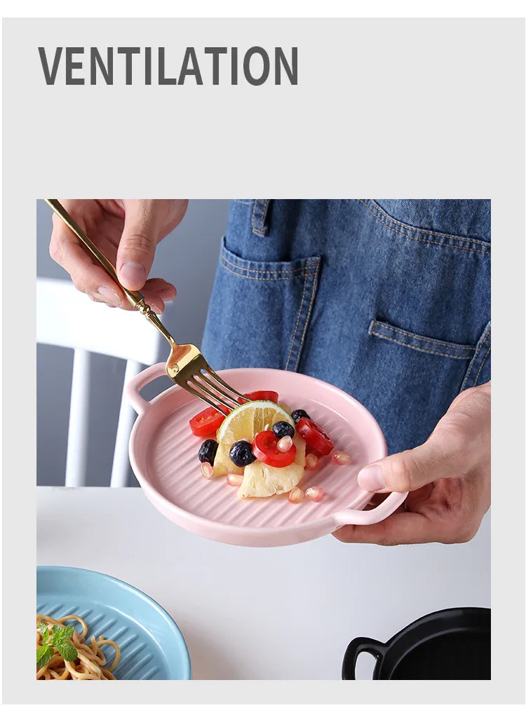 Скандинавские твердые двойные уши керамическая тарелка противоскользящая матовая глазурованная фарфоровая обеденная тарелка жаростойкая стейк десерт форма для выпечки
