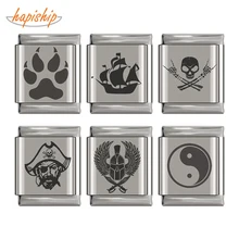 Hapiship Original Daisy Skull Tai Chi Pirate Captain Footprints Charm 13mm Bracelet Silver Stainless Steel Jewelry Making DJ187