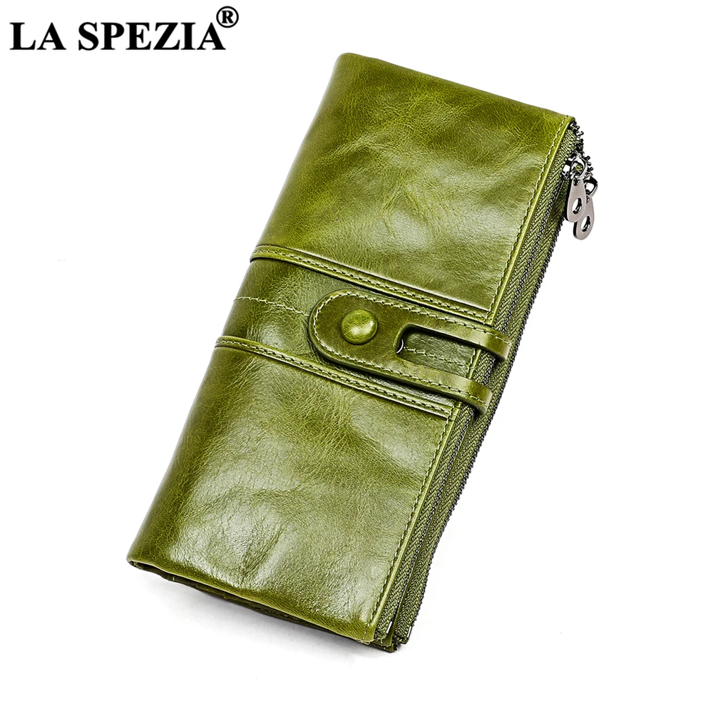 

LA SPEZIA Women Long Wallet 100% Genuine Leather Green Cowskin Womens Wallets and Purses Card Holder Elegant Pouch