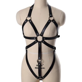 

Pu Leather Harness Belt Set Black Bra Sexy Harajuku Punk Gothic Lingerie Party Dance Rave Underwear Garter Belt for Womens