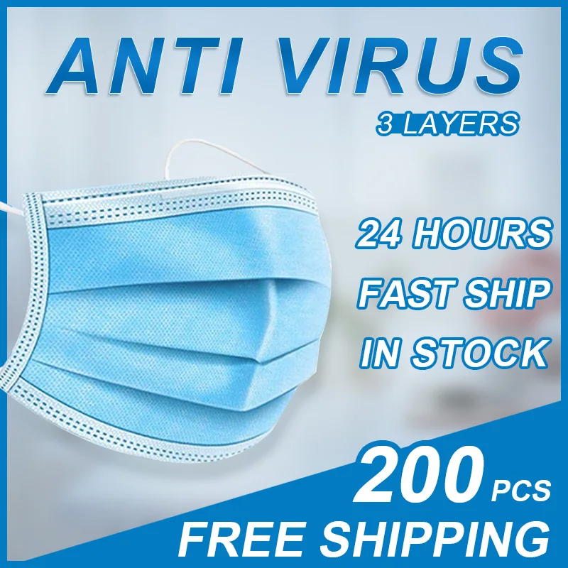 

Disposable Mask Face Mask 50 Pcs Protective Satety Mask Anti-Pollution Respirator Mouth Masks PM2.5 3 Layer Elastic Earloop Mask
