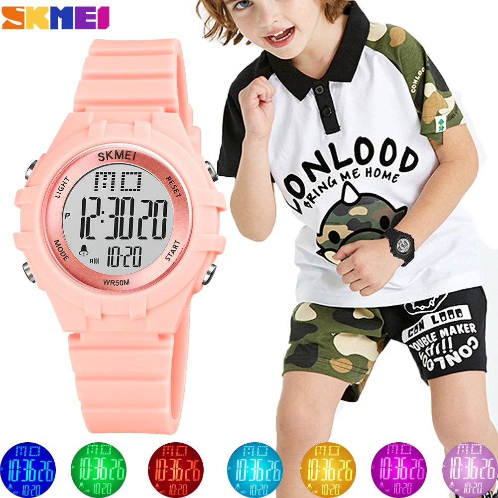 SKMEI Digital Children's Watch Sport Chrono LED Display Kids Clock Luminous Alarm Waterproof Boy Girl Electronic Wristwatch Gift afbeelding