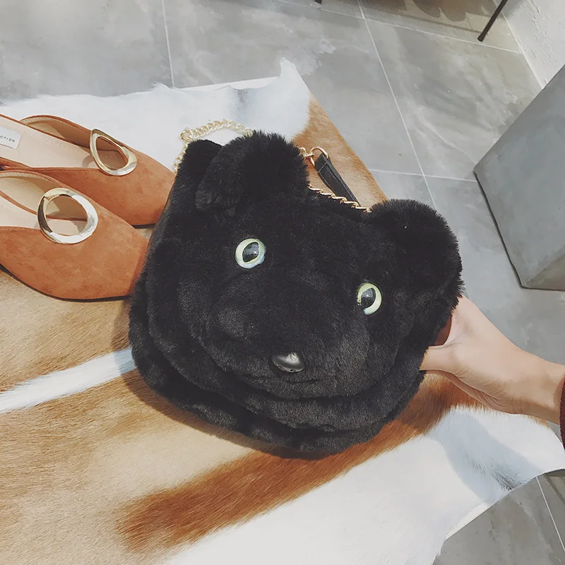 

2019 New Style Plush Small Square Bag Black Bear Animal Modeling Shoulder Oblique Handbag